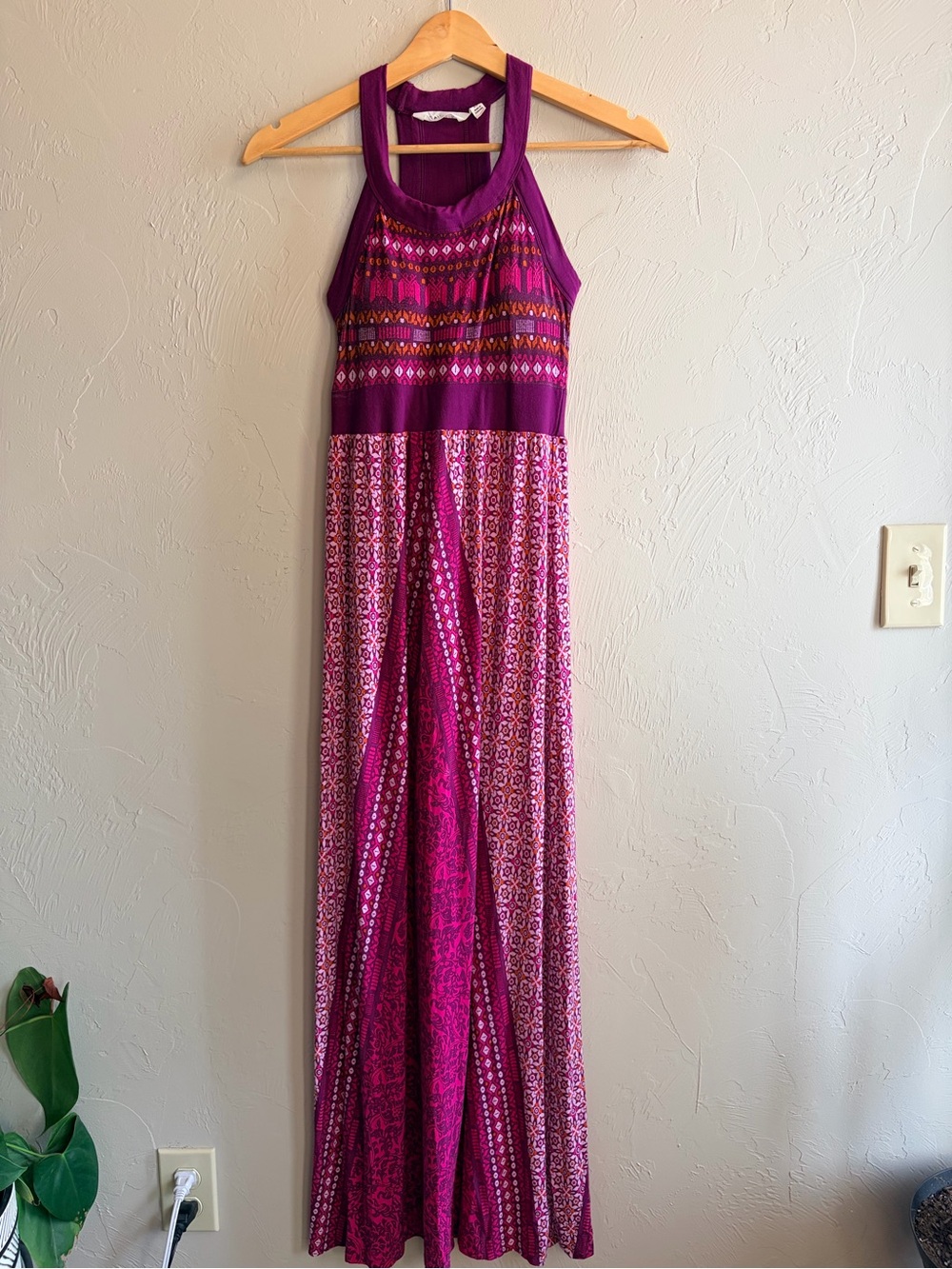 Athleta Purple/Pink/Orange/White Geometric Maxi Dress Razor Back Preppy BeachyXS